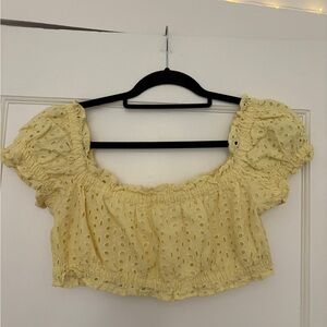 Aritzia Sunday Best Yellow Eyelet Crop Top
